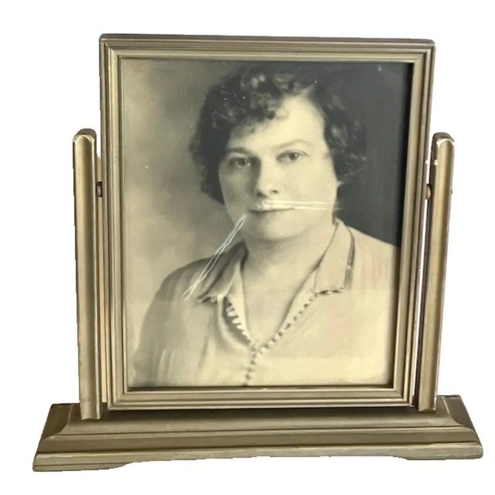 Antique Art Deco Wood‎ Tabletop Swivel Swing Tilt Picture Frame  Ladies Picture